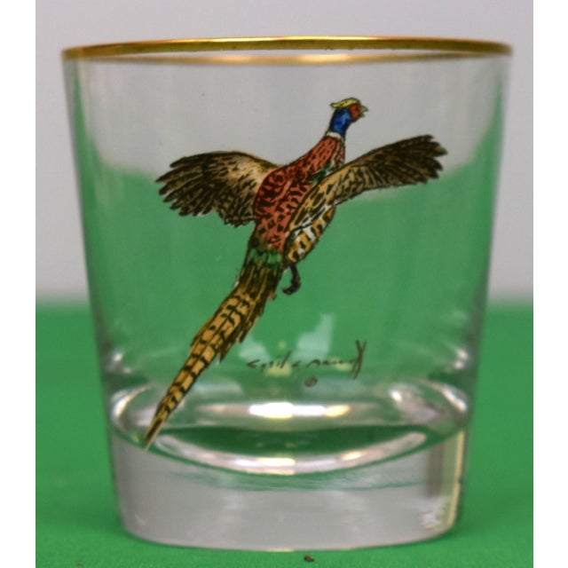 Set X 6 Cyril Gorainoff Hand Painted Gamebird Old Fashioned Glasses For Sale - Image 4 of 8