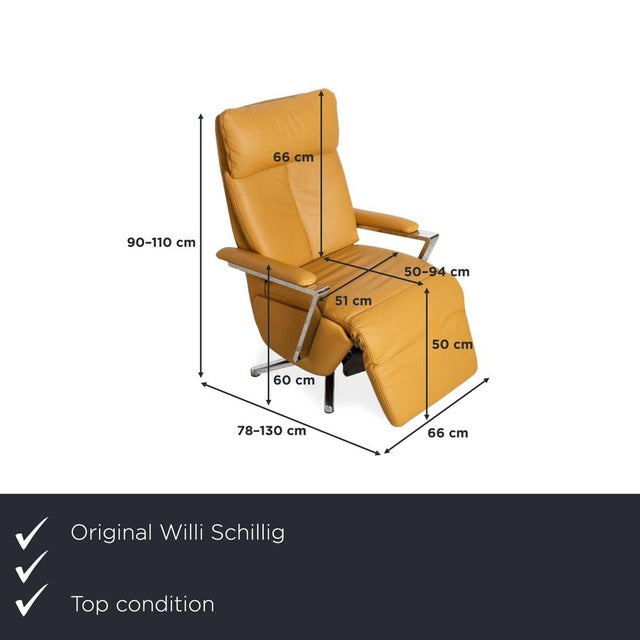 Here you get a modern recliner from the German manufacturer Willi Schillig, whose yellow-ochre leather brings a warm...