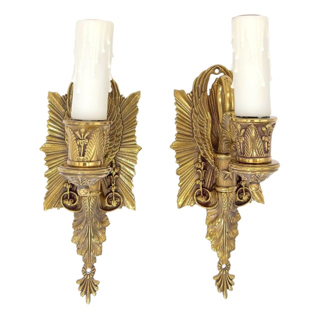 Pair of Diminutive Neoclassical Bronze Wall Sconces, Attributed P.E. Guerin For Sale