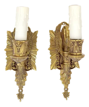 Pair of Diminutive Neoclassical Bronze Wall Sconces, Attributed P.E. Guerin