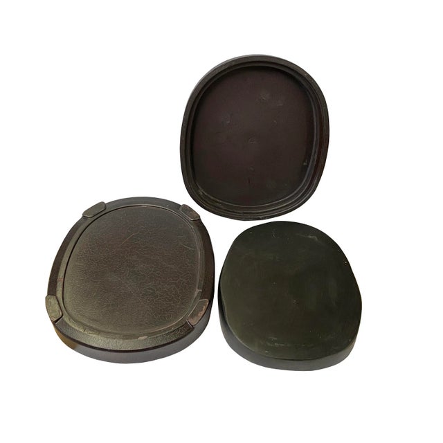 Chinese Chinese Rectangular Oval Shape Box With Ink Stone Inkwell Pad For Sale - Image 3 of 4