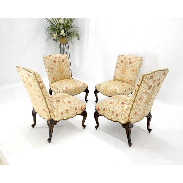 Set 4 Floral Gold & Red Upholstery Fine Carved Legs Slipper Lounge Chairs MINT! For Sale - Image 12 of 12