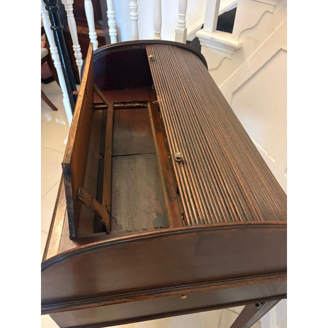 Antique Georgian Mahogany Tambour Top Cylinder Desk with Pull-Out Writing Slides, 1800s For Sale - Image 13 of 17