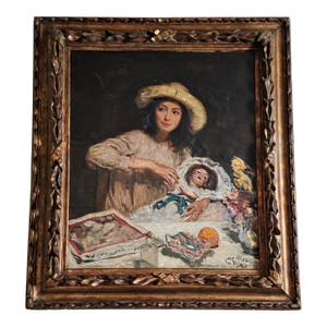 Vincenzo De Stefani Painting of a Young Girl With a Doll