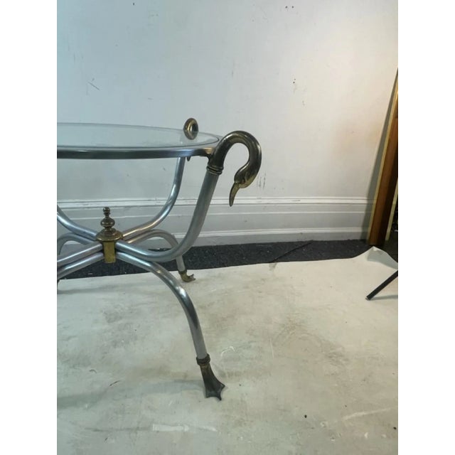 1960s 1960s Maison Jansen Modernist Steel & Brass Swan Head Side Table For Sale - Image 5 of 10