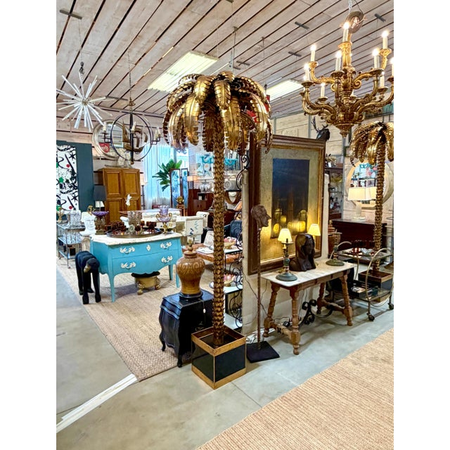 Monumental Pair of Maison Jansen Gilt Metal Palm Tree Floor Lamps For Sale - Image 15 of 16