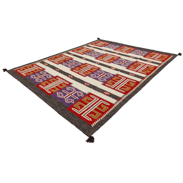 2020s Modern Navajo Style Wool Area Rug Geometric Southwestern Textile Art in Crimson For Sale - Image 5 of 5