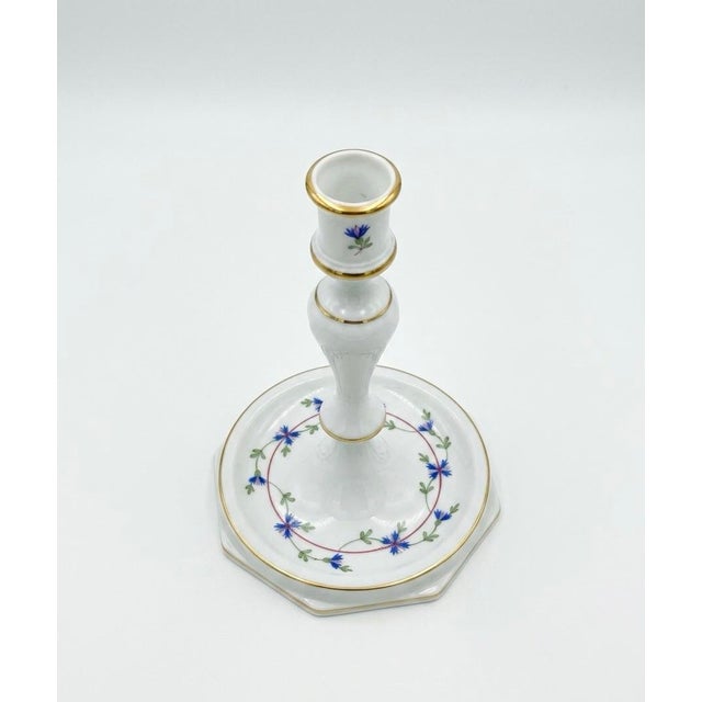Herend Hungary Cornflower "Petite Blue Garland" Porcelain Candlestick (Model 07917)