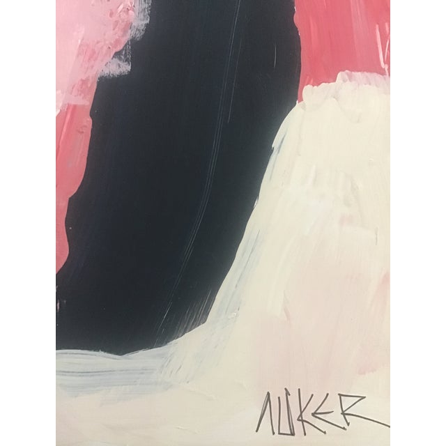 Abstract Abstract in Pink and Black Small Painting on Paper For Sale - Image 3 of 4