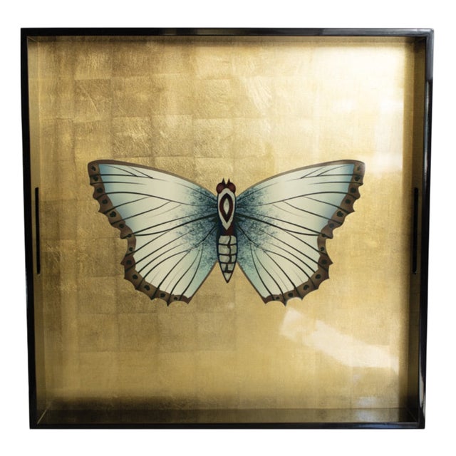 Butterfly Square Tray in Lacquered Wood by Les Ottomans For Sale