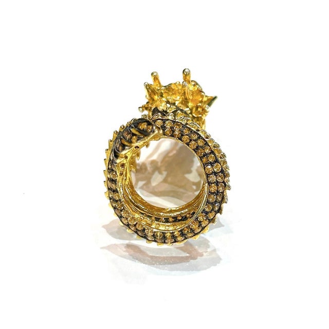 Neoclassical Bochic "Orient" Neoclassical Dragon Yellow Sapphire Ring Set 18K Gold & Silver For Sale - Image 3 of 18
