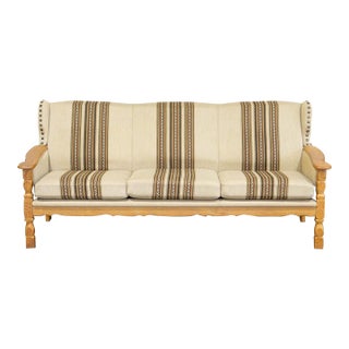 1970s Danish Modern Henning Kjaernulf Style Oak Framed Sofa For Sale