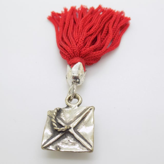 Italian Vintage Italian Handmade Genuine Silver & Red Tassel Academic Hat Mortarboard Miniature Charm For Sale - Image 3 of 10