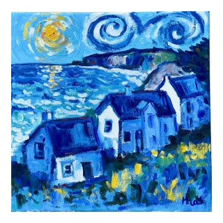 "Sunlight Over the Coastal Cottages" Impressionist Oil Painting For Sale