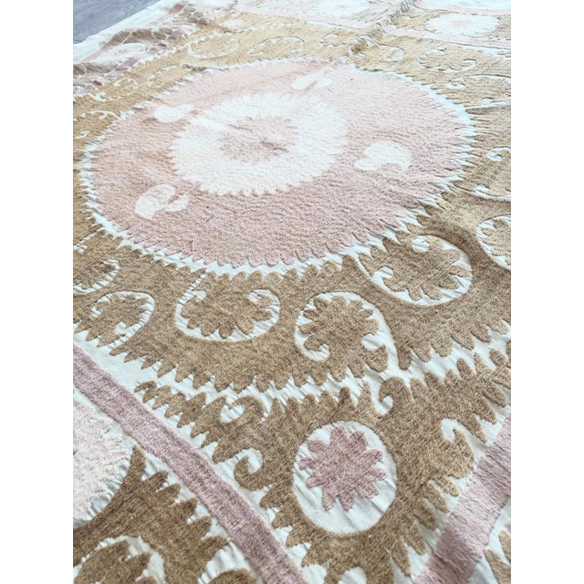 Tan Samarkand Suzani Tablecloth - Embroidered Textile For Sale - Image 8 of 9