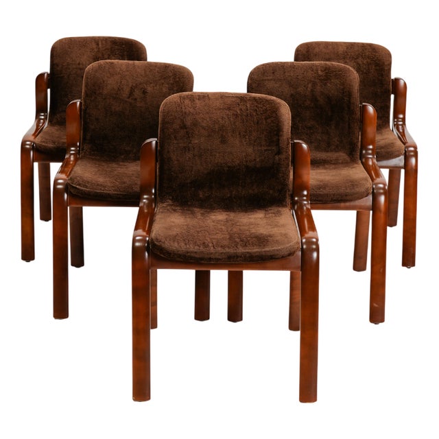 Vintage Italian Wooden Chairs, 1980s, Set of 5 For Sale