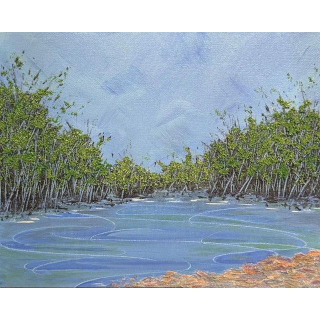 A Pond Brings Peace Acrylic Painting Unframed 8 X 10" Nature Theme Wall Art For Sale - Image 6 of 7