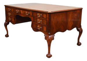 Victorian Mahogany Chippendale Desk with Leather Top, 1890