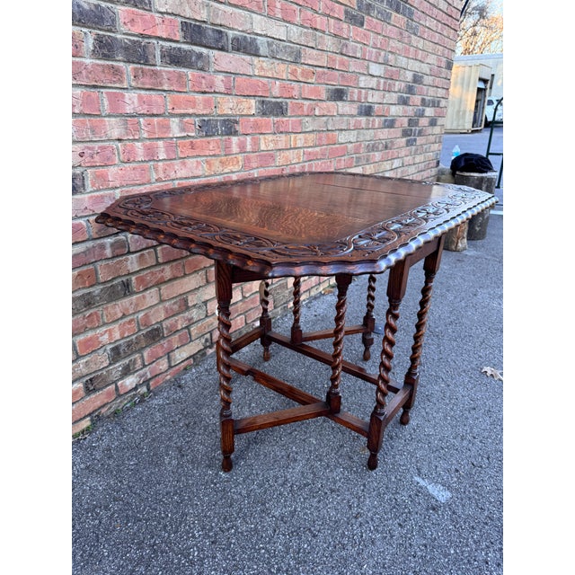 Brown Antique English Carved Top Gateleg Table For Sale - Image 8 of 13