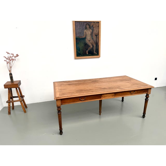 Farmhouse Table with Five Beech Legs and Four Drawers, 1950s For Sale - Image 14 of 18