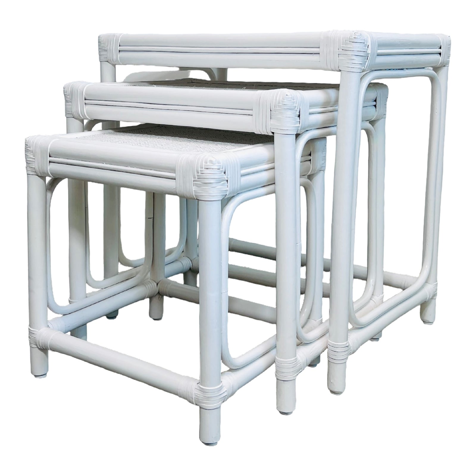 Set 0f 3 Rattan Nesting Tables | Chairish