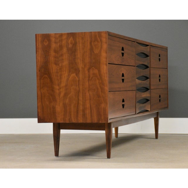 Mid-Century Modern 1960s Refinished Walnut Arne Vodder Style 72” Dresser by West Michigan Furniture For Sale - Image 3 of 6