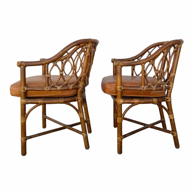 Tan Vintage McGuire Rattan Cross Hatch Dining Chairs - Set of 8 For Sale - Image 8 of 12