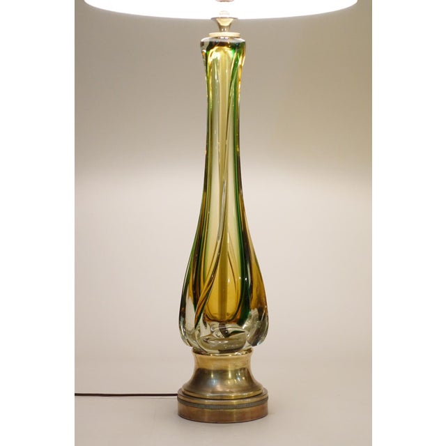 Transparent 1970s XXL Murano Sommerso Thick Swirl Art Glass Brass Table Lamp Barovier Toso Italy For Sale - Image 8 of 13