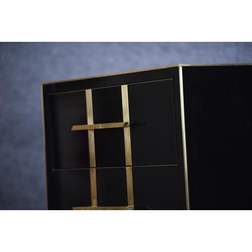 Not Yet Made - Made To Order Black Glass & Brass Bedside Tables by Justfurnituress, Set of 2 For Sale - Image 5 of 11