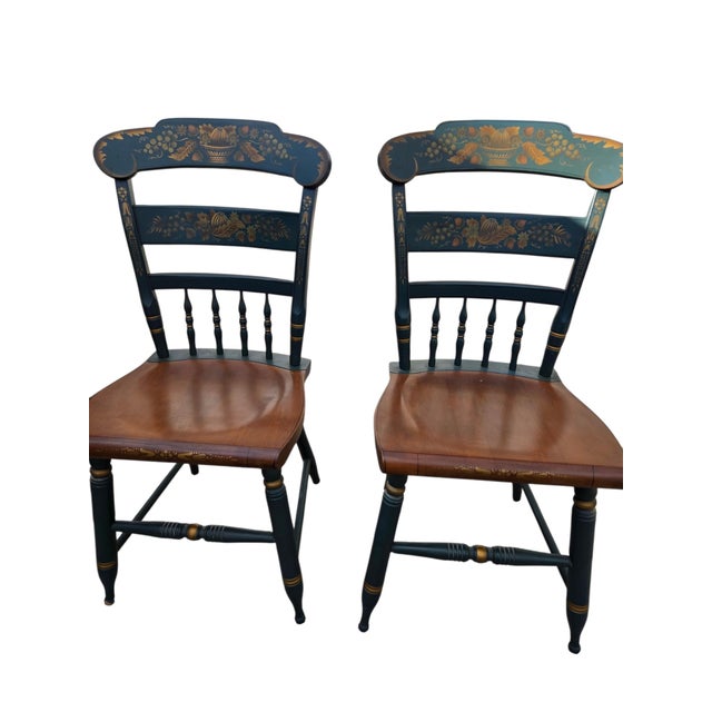 Pair of Vintage L Hitchcock Plank Bottom Dining Side Chairs Paint Decorated For Sale - Image 16 of 16