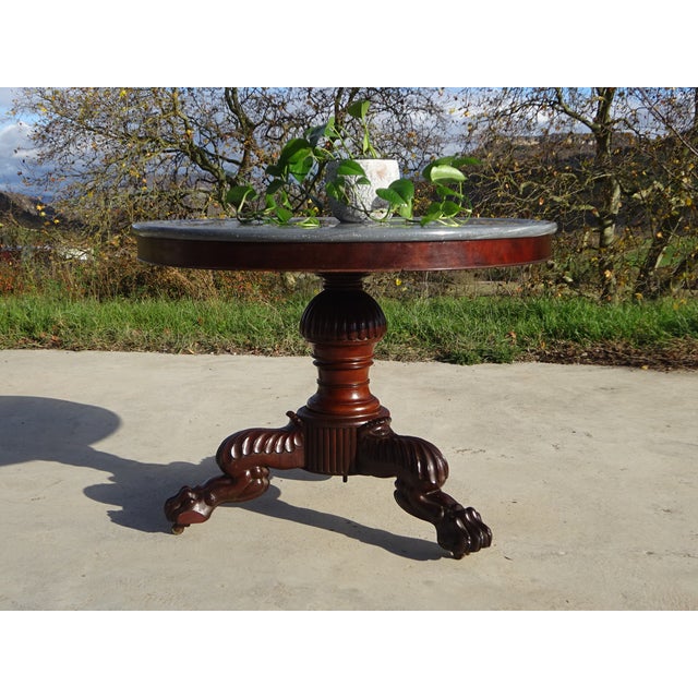 Traditional Restoration Pedestal Table with Rotating Marble Top For Sale - Image 3 of 18