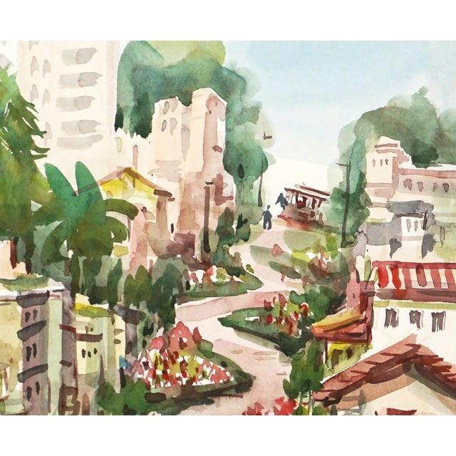 Vintage San Francisco Watercolor Landscape -- Lombard Street in Springtime by Sun Ying For Sale - Image 4 of 6