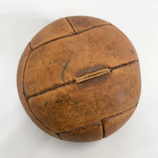 Vintage Brown Leather Medicine Ball, 1930s For Sale - Image 3 of 8