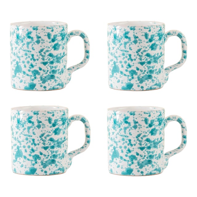 Taverna Speckled Mug, Turquoise/White, Set of 4 For Sale
