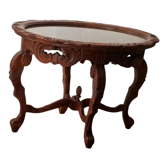 1930's Heavily Carved Wooden Table W/Glass Tray Removable Top Chairish