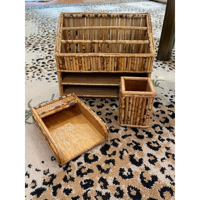Vintage Tortoise Rattan Three Piece Desk Set Chairish