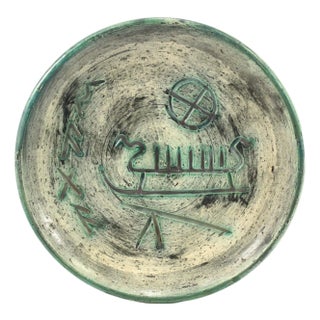 Mid-Century Norwegian Arol Halden Studio Pottery Plate With Viking Ship & Symbols For Sale