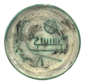 Mid-Century Norwegian Arol Halden Studio Pottery Plate With Viking Ship & Symbols