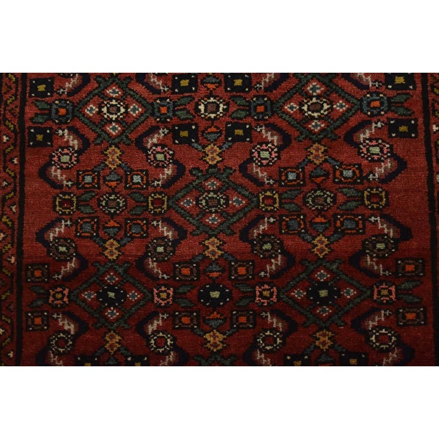 Hamedan Runner 2’7” X 9’4” Red Wool Vintage Tribal Hand-Knotted Rug For Sale - Image 9 of 13