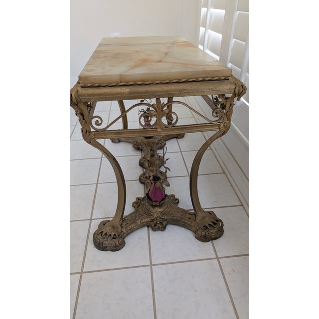 Metal Antique Italian Cast Iron Base Coffee Table With Creamy Ivory Marble Top For Sale - Image 7 of 10