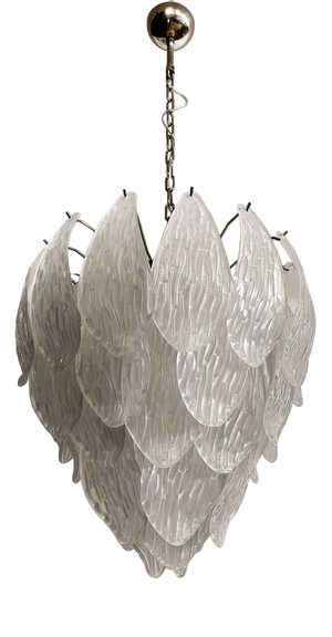 Vintage Italian Murano Chandelier with Frosted Carved Glass Leaves, 1990s