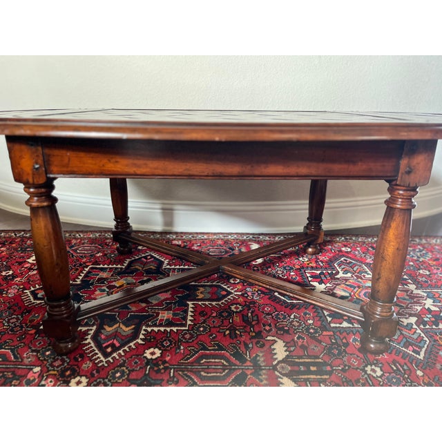 Farmhouse Jonathan Charles Country Farmhouse Collection Oval Parquet Cocktail Table, Drop-Down Ends For Sale - Image 3 of 12