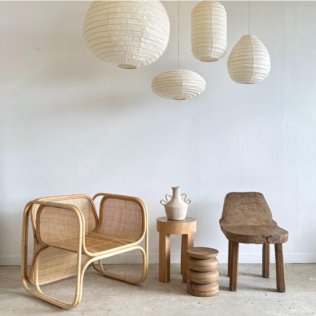 Oval Flattened Pendant Light in Rattan and Natural Linen, 1980s For Sale - Image 6 of 8