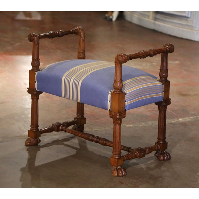 Mid 20th Century Mid 20th Century Mid-Century Italian Renaissance Revival Carved Walnut Vanity or Piano Bench For Sale - Image 5 of 6