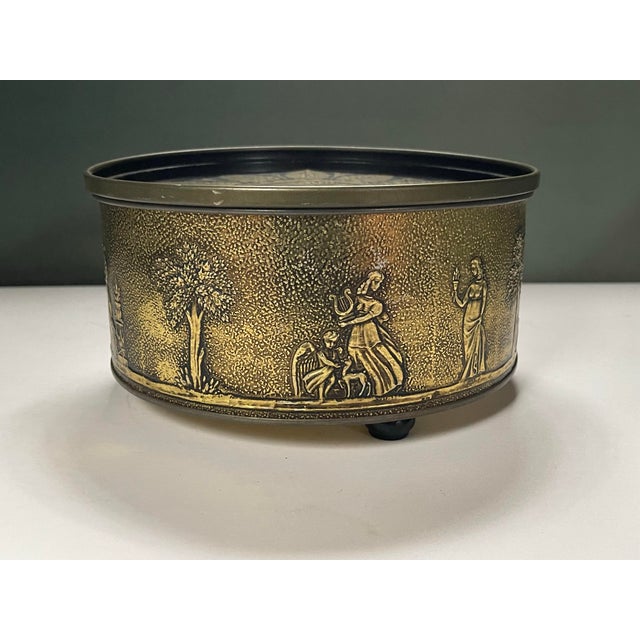 Traditional Mid 20th Century Black & Gold Classical Footed Tin For Sale - Image 3 of 8