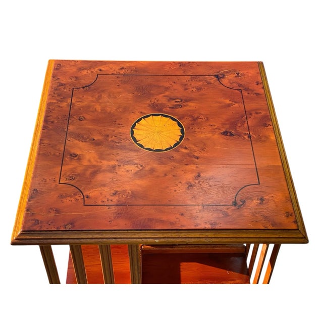 Wood Antique 2 Tier Carpathian Elm Revolving Bookcase With Paterae Inlay For Sale - Image 7 of 12