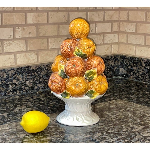 Mid-Century Modern Mid-Century Italian Majolica Orange Topiary Centerpiece For Sale - Image 3 of 5