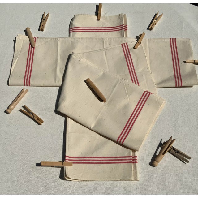 Set of 3 Antique French Red Stripe Torchon Linen Kitchen Towels, South of France, Early 20th Century For Sale - Image 9 of 18