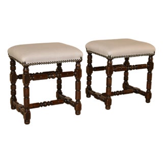Pair of 19th Century Walnut Upholstered Stools From France For Sale