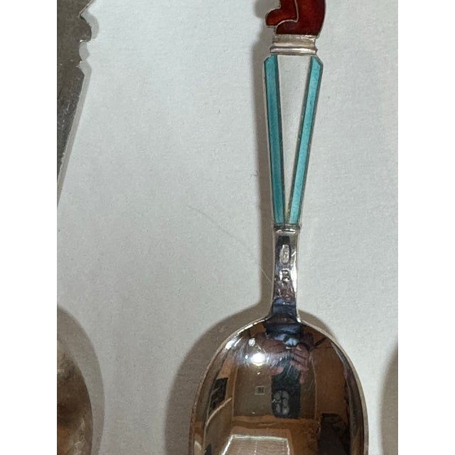 Mid-Century Modern Vintage Estonian Tallinn 916 Silver & Enamel Bear Spoons — Set of 8 For Sale - Image 3 of 11